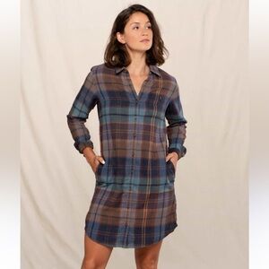 Toad&Co Plaid Shirt Dress - Blue and Brown